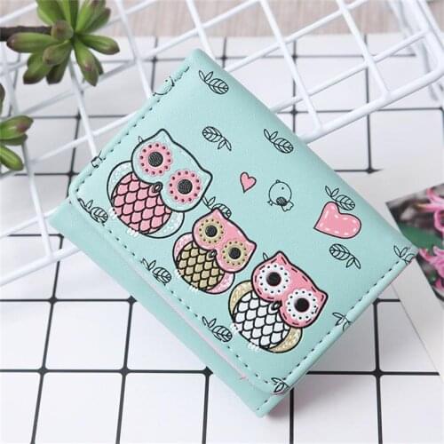 Mcneely Fashion Short Owl Pattern Women Wallet New Design Girl Mini Purse Zipper PU Leather Ladies Students Card Holder Carteras