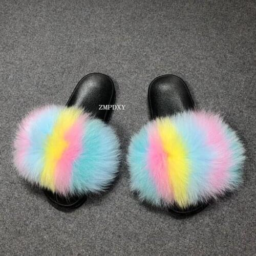 Fur Slippers Ladies Real Fox Fur Slides Furry Flat Sandals Female Cute Fluffy House Shoes Brand Luxury Slides Exquisite Slides