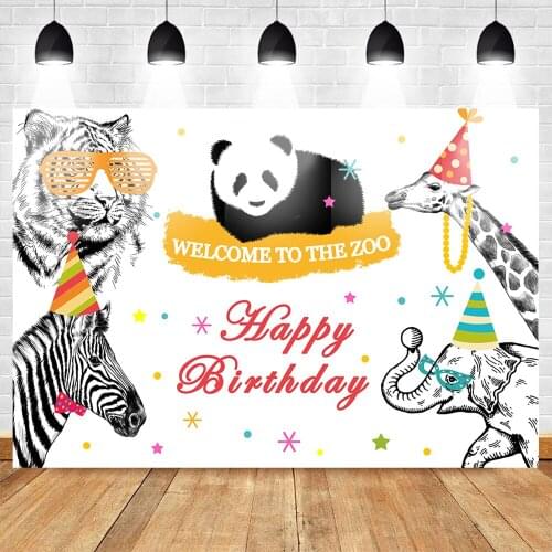 MOCSICKA Zoo Theme Party Photo Background Happy Birthday Backdrop Banner Animal Backgrounds for Photo Studio Photocall