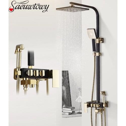 Wall Mounted Shower Faucet Black Golden Bathroom Shower Set Boost Bidet Sprayer Faucet Mixer Tap tShower Hot Cold Water Crane