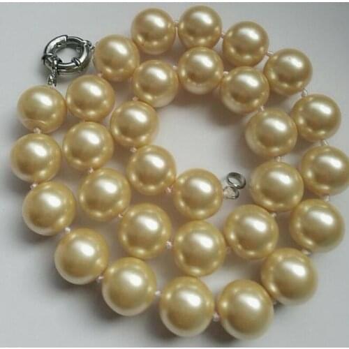 New 14mm yellow Round South Sea Shell Pearl Necklace 18'' 36" AAA