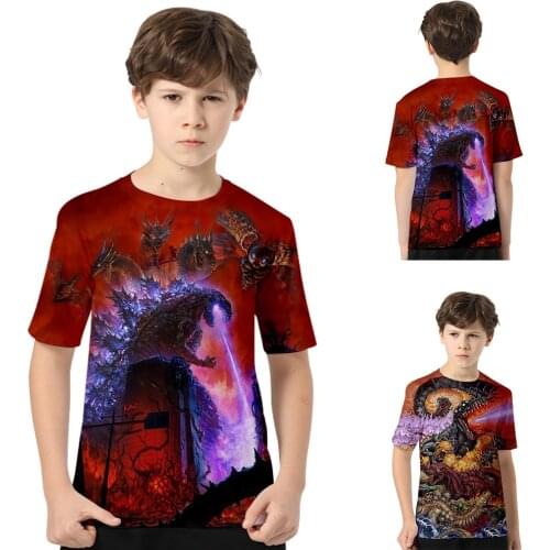 2021 News Godzilla T-shirt Breathable and Sweat-absorbent Short Sleeves Children Universal Tops Cartoon Anime Summer Clothes