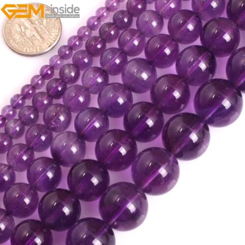 Gem-inside AAA Grade Genuine Natural Round Smooth Light Purple Amethysts. Precious Stone Beads for Jewelry Making DIY Jewellery
