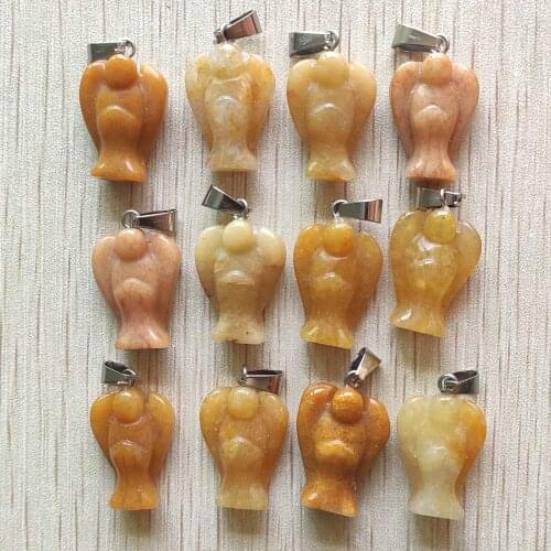 Fashion natural yellow jades carved angel charms pendants for necklace jewelry making 12pcs/lot wholesale free shipping