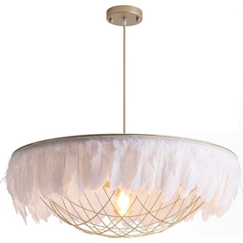 Nordic feather circular tasser chain pendant lights bedroom room decorated princess room living room study single pendant lamps