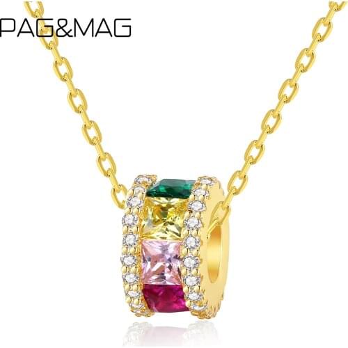 PAG&MAG Simple Round Shape With Multicolor Zircon Pendant Necklace 925 Sterling Silver Jewelry For Women Christmas Gift