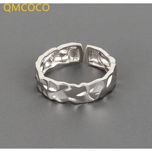 QMCOCO 925 Silver Irregular Concave-Convex Surface Tin Foil Paper Geometry vVntage Ring For Woman Man Jewelry Gifts