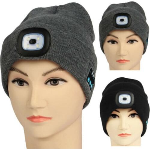 Winter Beanie Hat Wireless Bluetooth5.0 Smart Cap Headphone Headset With 4 LED Light Handfree Music Headphone Warm cable Knitted