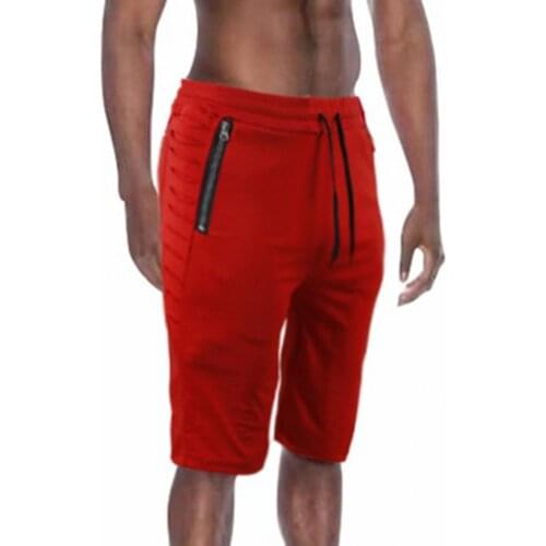 Men Sports Shorts Solid Color Loose Male Zipper Pockets Drawstring Shorts Daily Wear Casual Beach Shorts