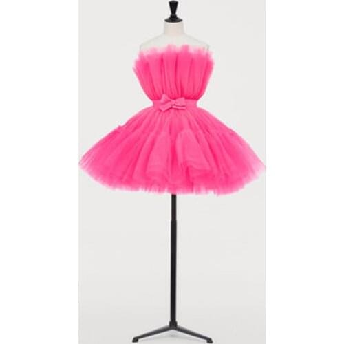 Pretty Fuchsia Tulle Mini Cocktail Dresses 2020 Ruffles Short Prom Gowns Off The Shoulder Robe De Cocktail Homecoming Dress