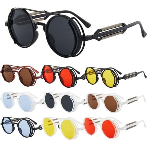 Gothic Steampunk Sunglasses UV400 High Quality Colored Lenses Glasses Men Women Retro Round Metal Frame Sunglasses Eyewear