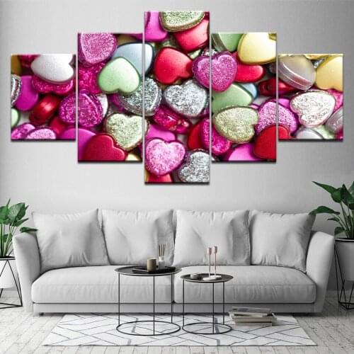 Embelish 5 Pieces Colorful Stones HD Canvas Paintings For Living Room Heart Shape Wall Modular Pictures Home Decor Posters