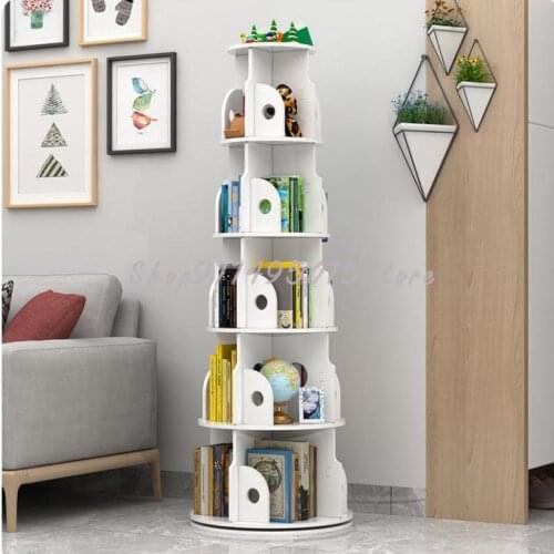 Rotating Bookshelf Shelf Simple Floor Storage Rack Space Saving Childrens Picture Book Pupils 360 Creative Bookcase