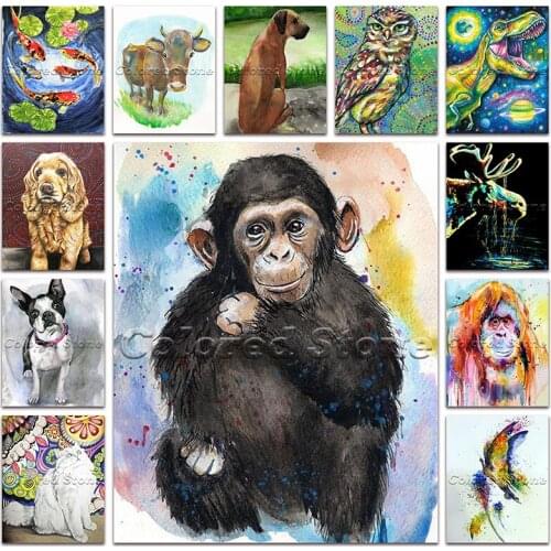 New 5D Full Square Diamond Painting Embroidery Cross Stitch Animals Fish cattle dog owl dinosaur dog gorilla cat DIY Mosaic 610