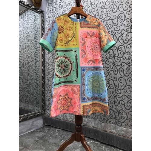 New 2021 Summer Dress High Quality Women O-Neck Chic Print Short Sleeve Slim Fit A-Line Casual Ladies Party Club Dress Vestido