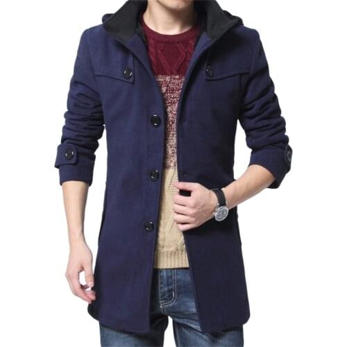 Winter Velvet Thick Warm Coat Men Slim Long Jackets Male Casual Wool Trench Coat Mens Overcoat 4XL Wool Windproof Jacket