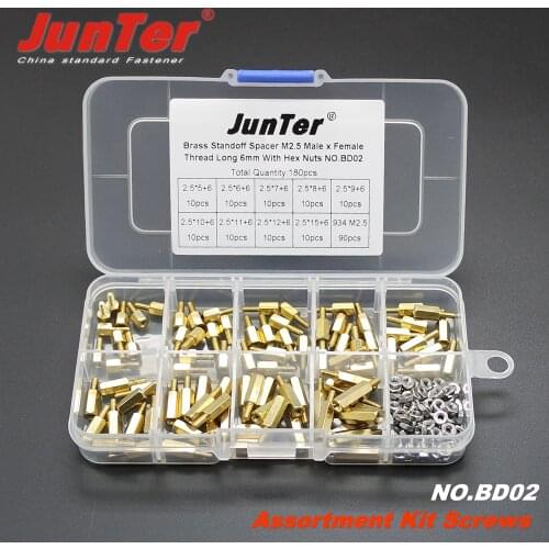 180pcs M2.5 (2.5mm) Brass Standoff Spacer M2.5 Male x Female Thread Long 6mm With Hex Nuts Assortment Kit NO.BD02