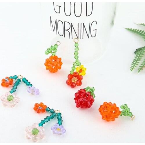 2pcs Summer Glass Crystal Woven Flowers Sweet Fruit Earring Lady Strawberry Orange Earrings For Women Hairpin Hair Accessories