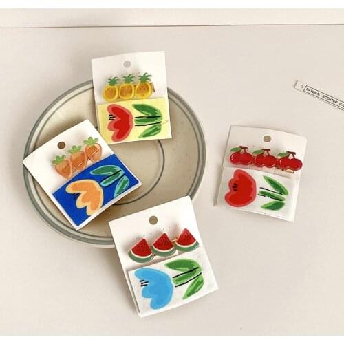 2 Pcs/Set Children Cute Flower Fruit Ornament Hair Clips Girls Lovely Rectangle Hairpins Kids Hairpins Kids Hair Accessories