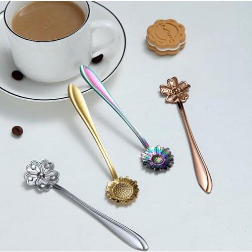 4Pcs/Set Flower Shape design Coffee Stirring Spoon Cartoon Stainless Steel Fork Cutlery Tableware Spoons
