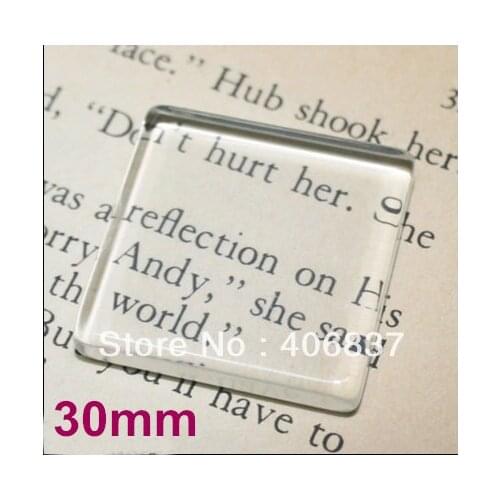 50pcs/lot, Good Quality 30mm Flat Square Transparent Clear Magnifying Glass Cabochon