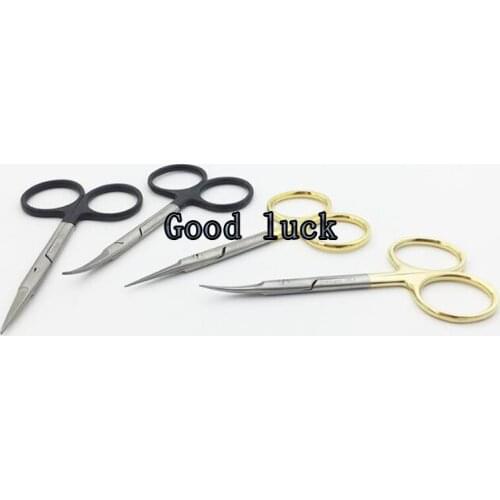 9.5CM bend head Ordinary Cheap Eye Scissors Beauty Scissors Cut Tissue Scissors Tool Gold Black 2 colors for choosen