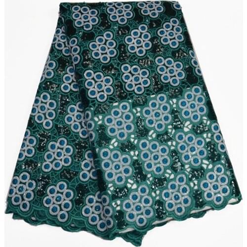 Free shipping (5yards/pc) high quality teal green African handcut organza lace fabric with lots of sequins for party dress OP50