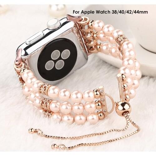Bracelet for apple watch 38 mm 42mm Bands strap pulseira accessories iWatch series 5 4 3 40mm 44mm correa pink jewelry pearl