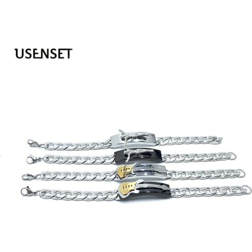 Guitar Bracelet Stainless Steel Strap cuban Link Chain Bangles For Men Women 16-22CM USENSET