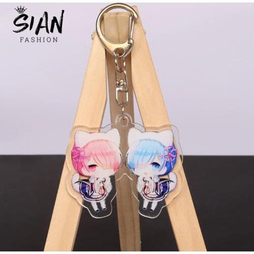 Anime Re:Life In A Different World From Zero Keychains Rem Ram kimono Girl Cute Cartoon Figure Acrylic Pendants Keyring on a Bag