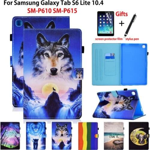 For Samsung Galaxy Tab S6 Lite Case Cover 10.4'' 2020 P610 P615 SM-P610 SM-P615 Funda Tablet Cartoon Lion Wolf Stand Shell +Gift