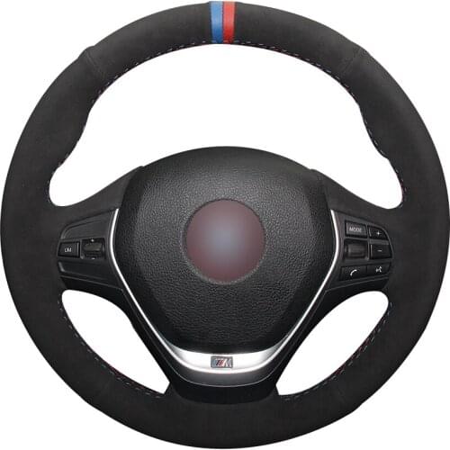 Black Suede Blue Red Marker Car Steering Wheel Cover for BMW F30 320i 328i 320d F20