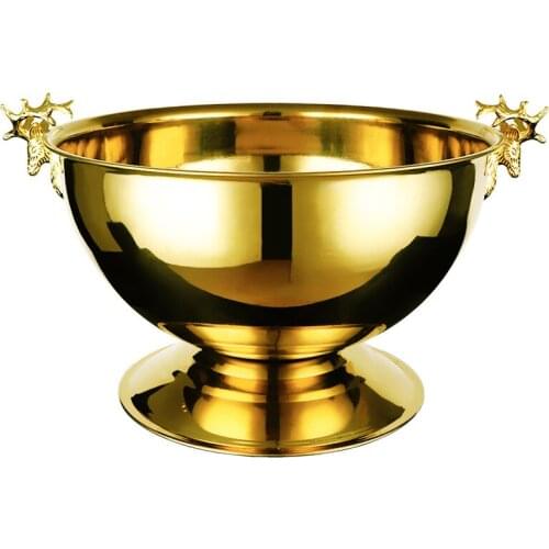 Stainless Steel Deer Head Champagne Bucket European Beer Barrel Gold-Plated Salad Basin Party Cold Wine Basin Large Capacity