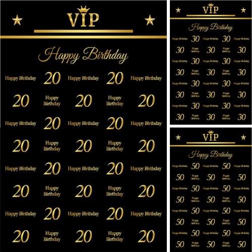 Custom Name 18 25 30 40 50 55th Birthday Happy Sweet Background For Photography Gold Glitter Black Banner Studio Photo Backdrops