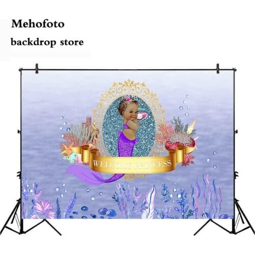 Mehofoto Little Princess Photography Background Mermaid Photo Studio Newborn Baby Shower Theme Parties Decoration Prop 991