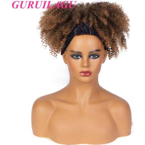 GURUILAGU Synthetic Wig Kinky Curly Headband Wig 4 Colors Ombre Wigs for Black Women Heat Resistant Fiber Synthetic Hair