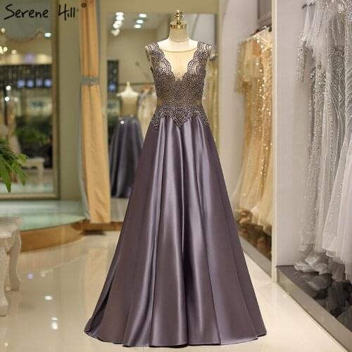 Brown Sleeveless Satin Diamond Prom Dresses 2020 Dubai Design Sexy Ball Gown Prom Dress Serene Hill BLA60890