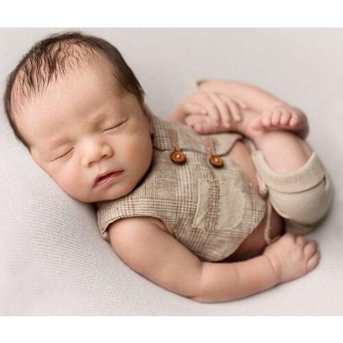 Newborn Baby Photography Clothing Plaid Waistcoat+Pants 2pcs Set Boys Photo Costumes Outfit Infant Gentleman Clothes