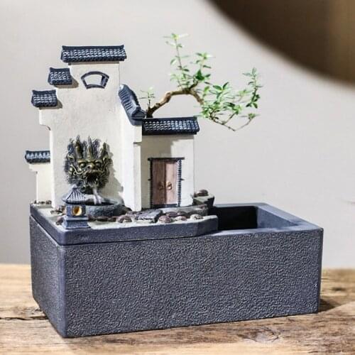 Creative Home Decorations Resin Flowing Water Waterfall Led Fountain Buddha Statue Lucky Feng Shui Ornaments Landscape Decor