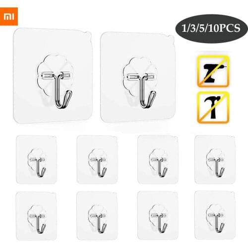 Xiaomi 1/3/5/10pcs Wall Hooks Seamless Self Adhesive Hooks Door Wall Hangers Reusable Hanging Hook for Kitchen Bathroom