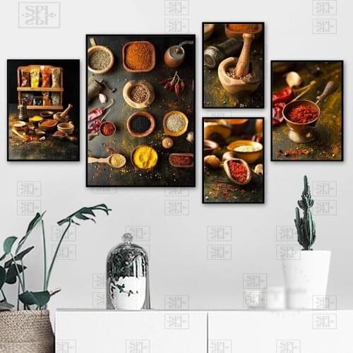 Kitchen Decor Posters Fragrant Spices Seasoning Chili Printed Canvas Painting Pub Bar Modern Wall Art Pictures for Living Room