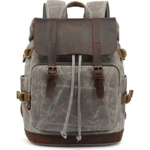 M379 New Luxury Vintage Canvas Backpacks for Men Oil Wax Canvas Leather Travel Backpack Large Waterproof Daypacks Retro Bagpack