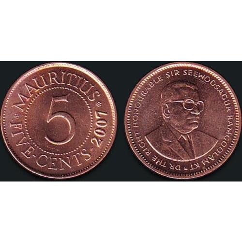 Mauritius 5 Cent 2007 100% Real Original Coins Genuine Issuing Collection Coins Unc