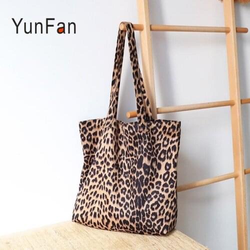 Fashionable Leopard Canvas Tote Ladies Handbag Casual Wild Womens Green Bag Korean Version of the Simple Single Shoulder Bag