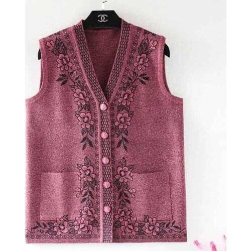 Middle age clothing Vest women Sweater vest Tops 2020 Spring autumn Knit cardigan Sweater Single-breasted Large size clothing
