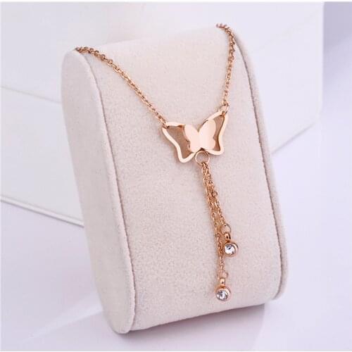 Trendy Elegant Fashion Rose Gold Butterfly Tassels Pendant Women Necklaces Ladies Stainless Steel Clavicle Necklace Jewelry Gift