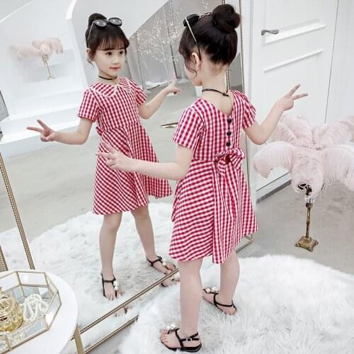 Baby Girls Dress Summer Teenager Kids Short Sleeve Turn-collar Cotton Princess Dresses Children Plaid Dress Clothes 6 8 10 Years