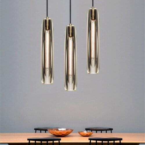Luxury smoke gray glass pendant light for bedroom dining table hanging light kitchen island lamp hotel project led pendant lamps