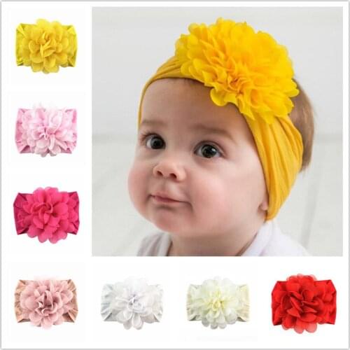4 inch Large Chiffon Flower Baby Nylon Headband, baby turban wide nylon headwrap girls hair accessories baby shower gift