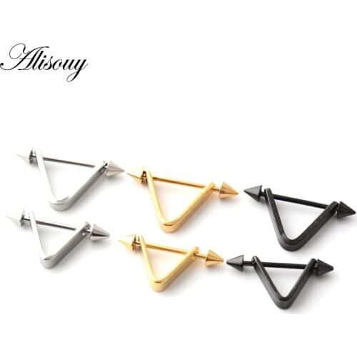 Alisouy New 1 pair Mens Women color Triangle Awl Ear Studs Earrings Stainless Steel Cool Punk Fashion Stud earrings ear plug